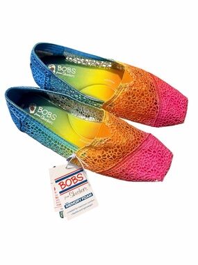 BOBS from Skechers Sunset Ombre Crochet Flats Pink, Orange, Blue, Green Size 9
